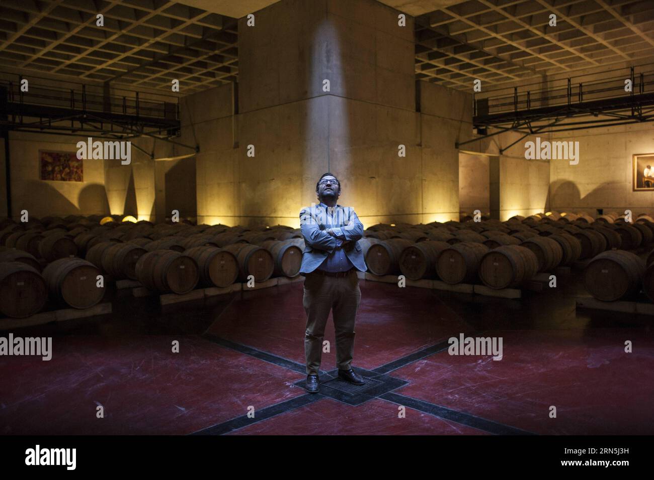 Image taken on June 25, 2015 shows Jose Manuel Ortega Gil-Fournier, president of the O. Fournier Winery, posing in the barrels room located in the basement of the O. Fournier Wineryin, in La Consulta city, Mendoza province, 1,170km away of Buenos Aires city, Argentina. ) (jg) (da) ARGENTINA-MENDOZA-INDUSTRY-WINE-FEATURE MARTINxZABALA PUBLICATIONxNOTxINxCHN   Image Taken ON June 25 2015 Shows Jose Manuel Ortega Gil Fournier President of The O Fournier Winery Posing in The Barrels Room Located in The Basement of The O Fournier  in La CONSULTA City Mendoza Province 1 170km Away of Buenos Aires Ci Stock Photo