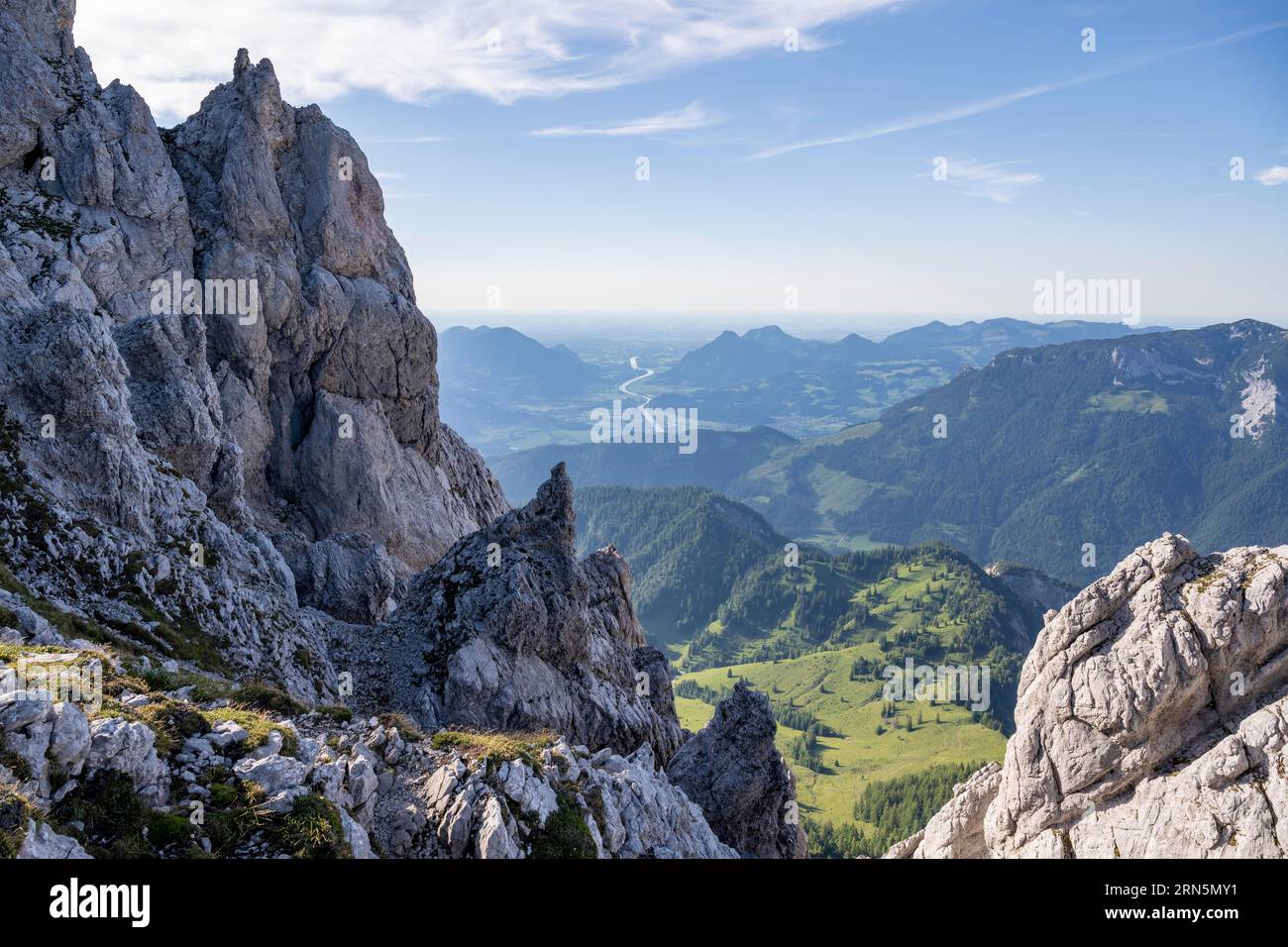 Crossing the Hackenkoepfe, rocky mountains of the Kaisergebirge, Wilder Kaiser, Kitzbuehel Alps, Tyrol, Austria Stock Photo