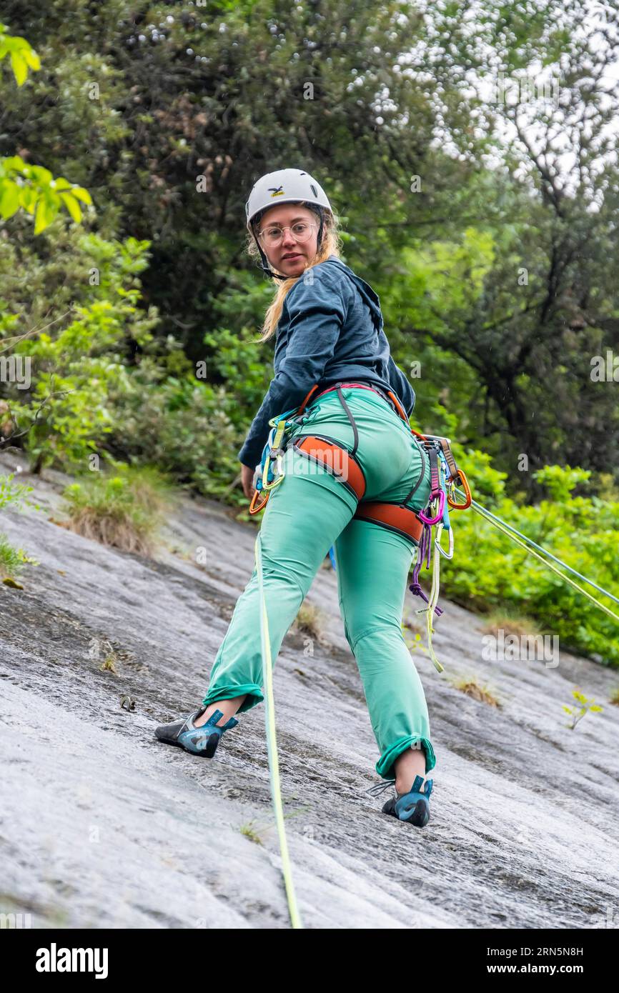 Climber, multipitch climbing, slab climbing, Garda Mountains, Arco