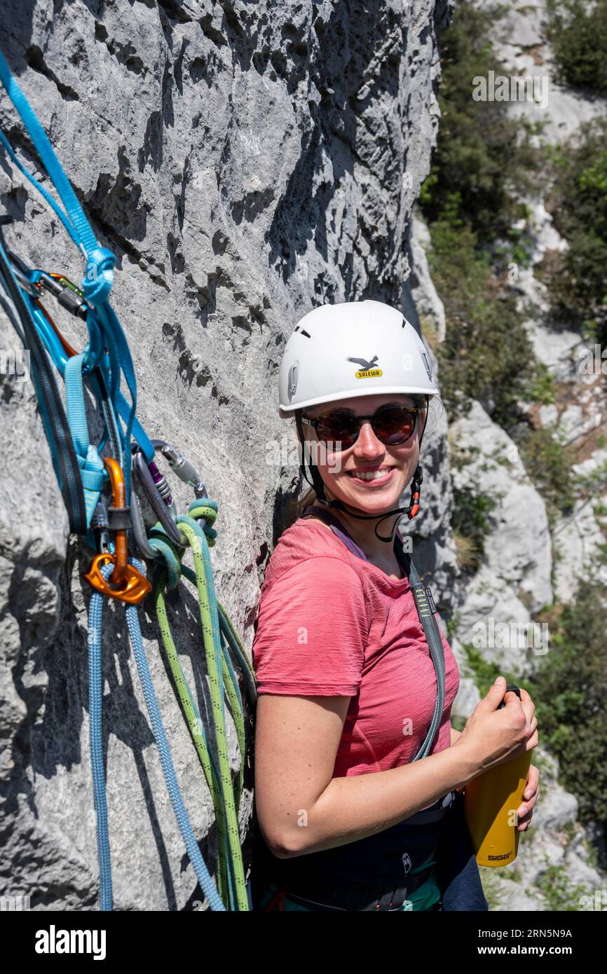 Climber on the rope, multipitch climbing, Via la Bellezza della Venere
