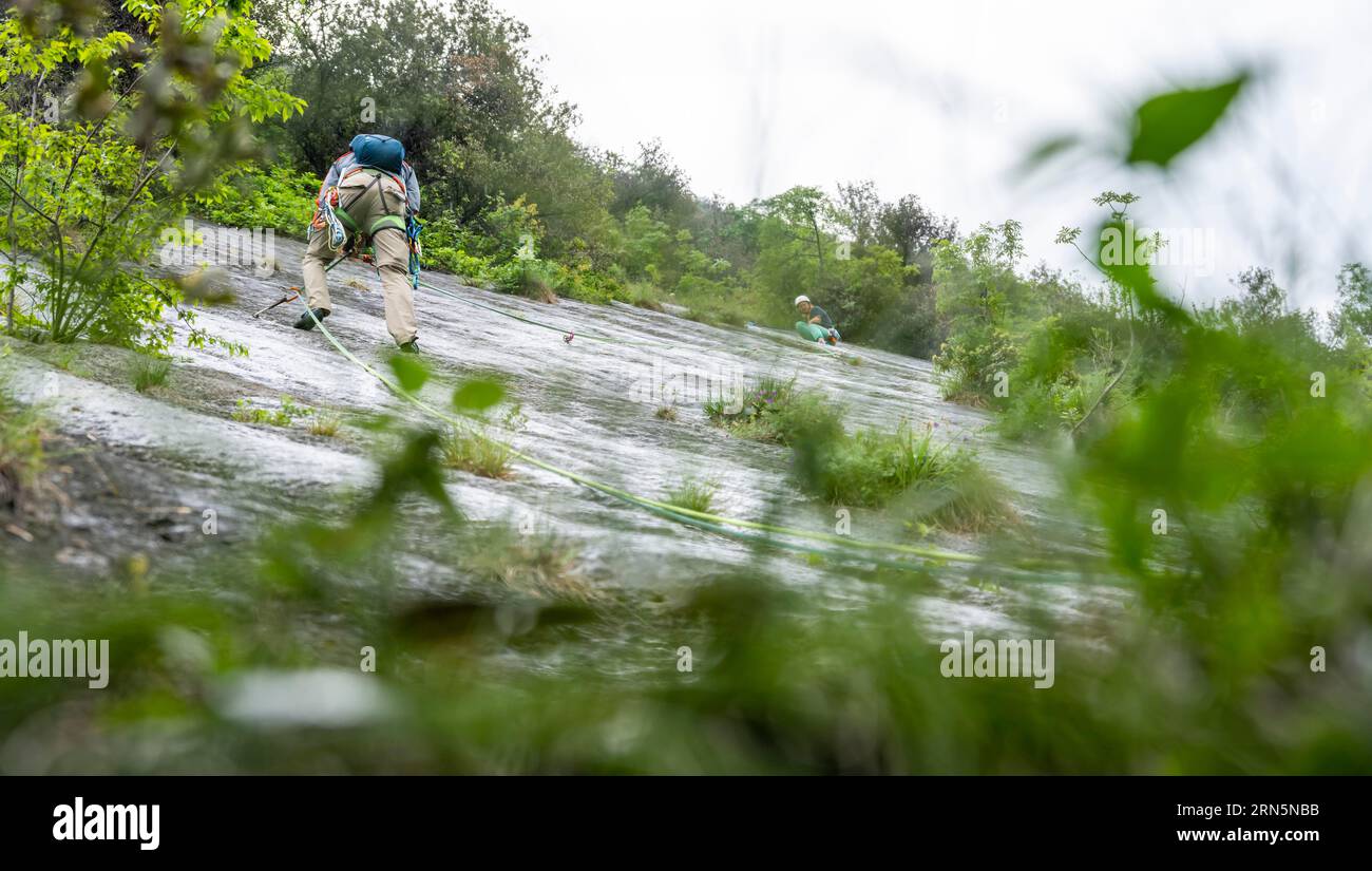 Climber, multipitch climbing, slab climbing, Garda Mountains, Arco