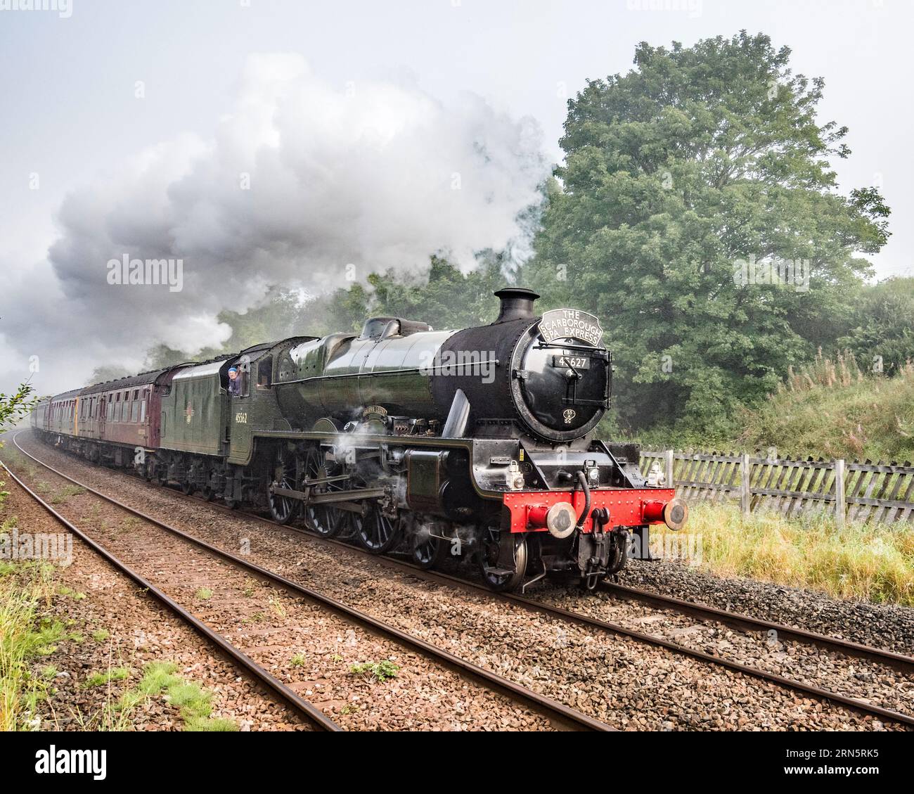 Sierra Leone,45627. steam locomotive passing through Long Preston on 31st August 2023, as morning mist  is almost cleared Stock Photo