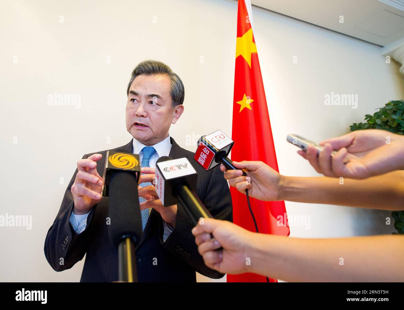Chinese Foreign Minster Wang Yi is interviewed by media in Vienna, Austria, on July 2, 2015. The basic elements for reaching a comprehensive nuclear deal has been provided, and there should be an accord to be agreed in the final talks, Chinese Foreign Minster Wang Yi told reporters here on Thursday. ) AUSTRIA-VIENNA-CHINA-FM-IRANIAN NUCLEAR DEAL-INTERVIEW QianxYi PUBLICATIONxNOTxINxCHN   Chinese Foreign Minster Wang Yi IS interviewed by Media in Vienna Austria ON July 2 2015 The Basic Element for Reaching a Comprehensive Nuclear Deal has been provided and There should Be to Accord to Be agreed Stock Photo