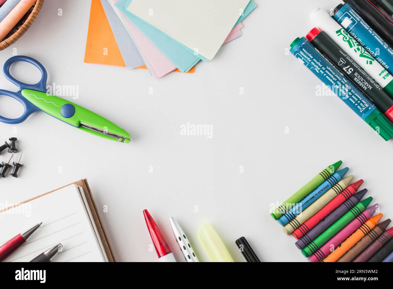 Border from assorted stationery Stock Photo Alamy