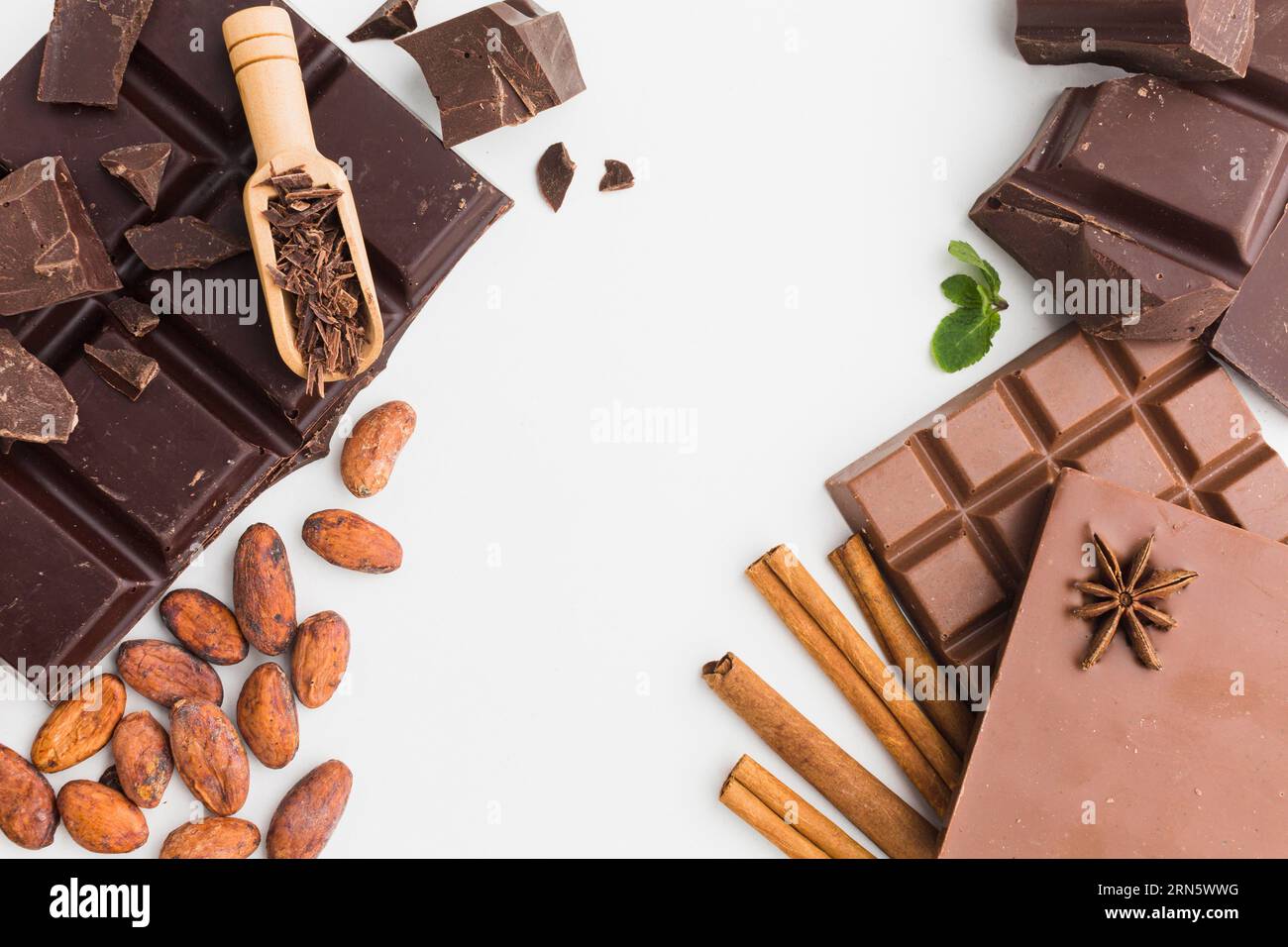 Chocolate bars with wooden scoop Stock Photo Alamy