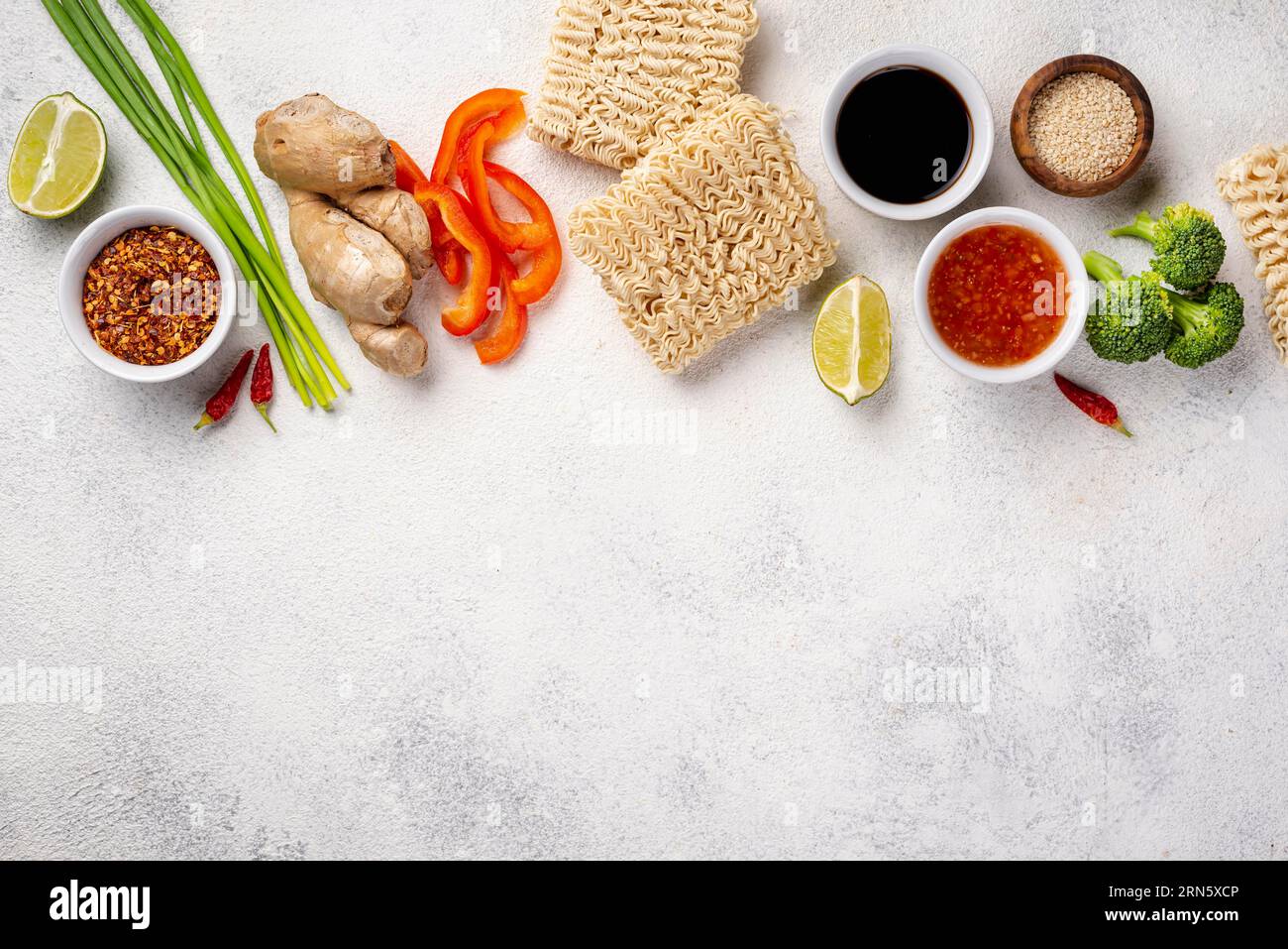 Flat lay noodles spices mix with copy space Stock Photo Alamy