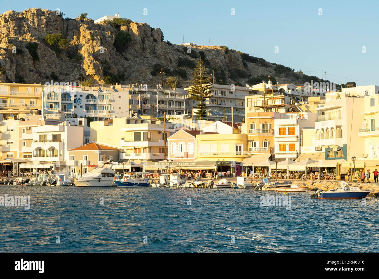 Greece, Dodecanese, Karpathos, port city of Pigadia Stock Photo