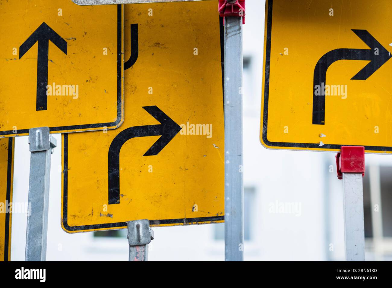 Many traffic signs, oneway street, diversion, symbol image Stock Photo