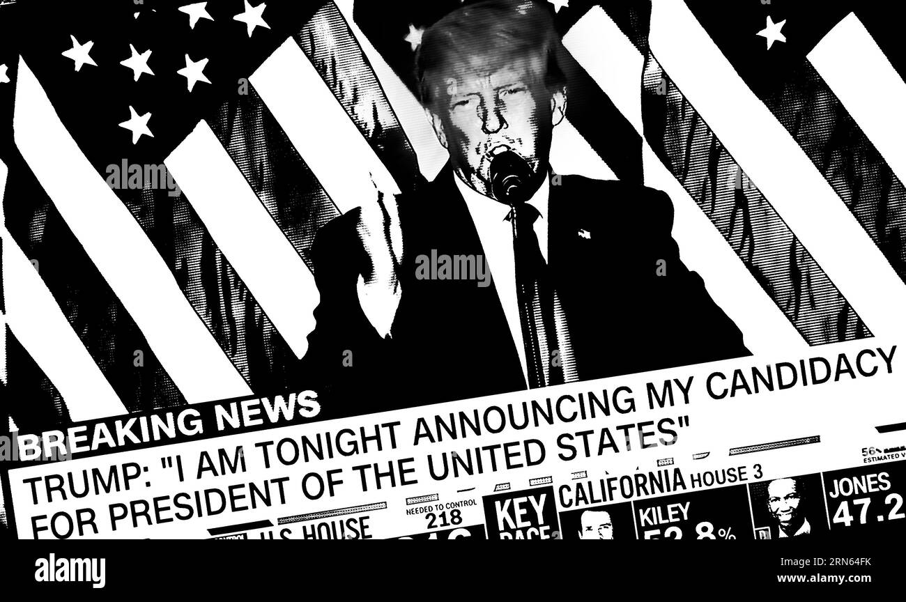 A Cnn Tv Screenshot Colorized Digitally Showing Former Us President Donald Trump Announcing 