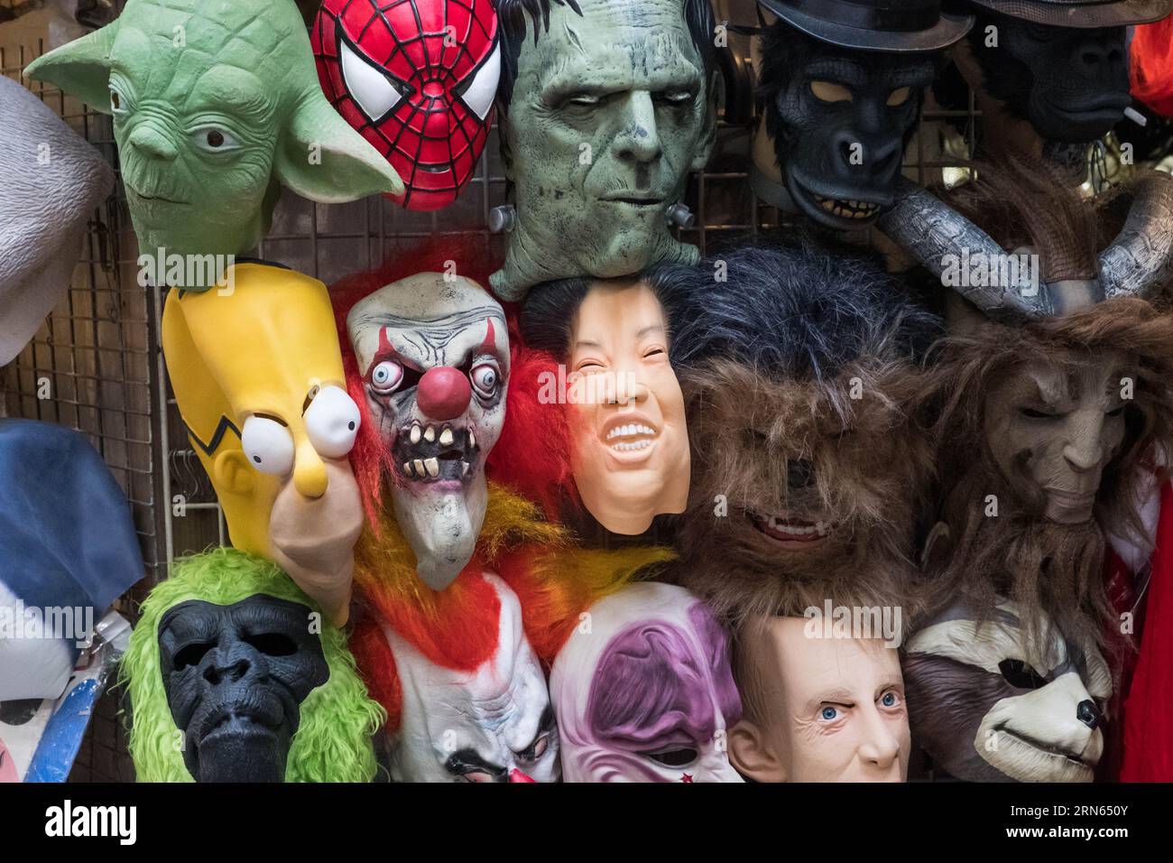 Hong Kong - November, 2019: Halloween Masks in Costume Shop Stock Photo