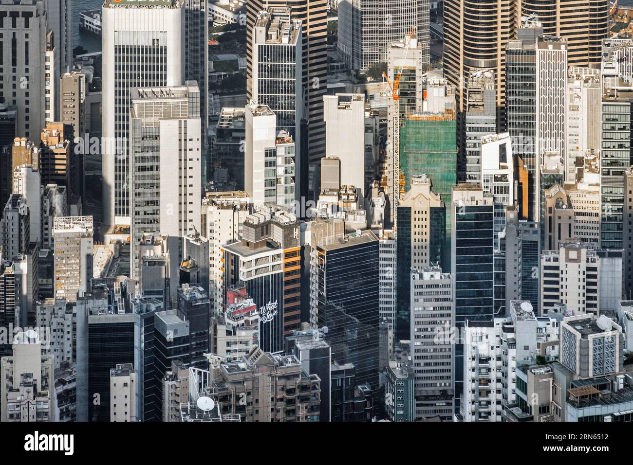 City aerial with skyscraper buildings, Hon Kong Stock Photo