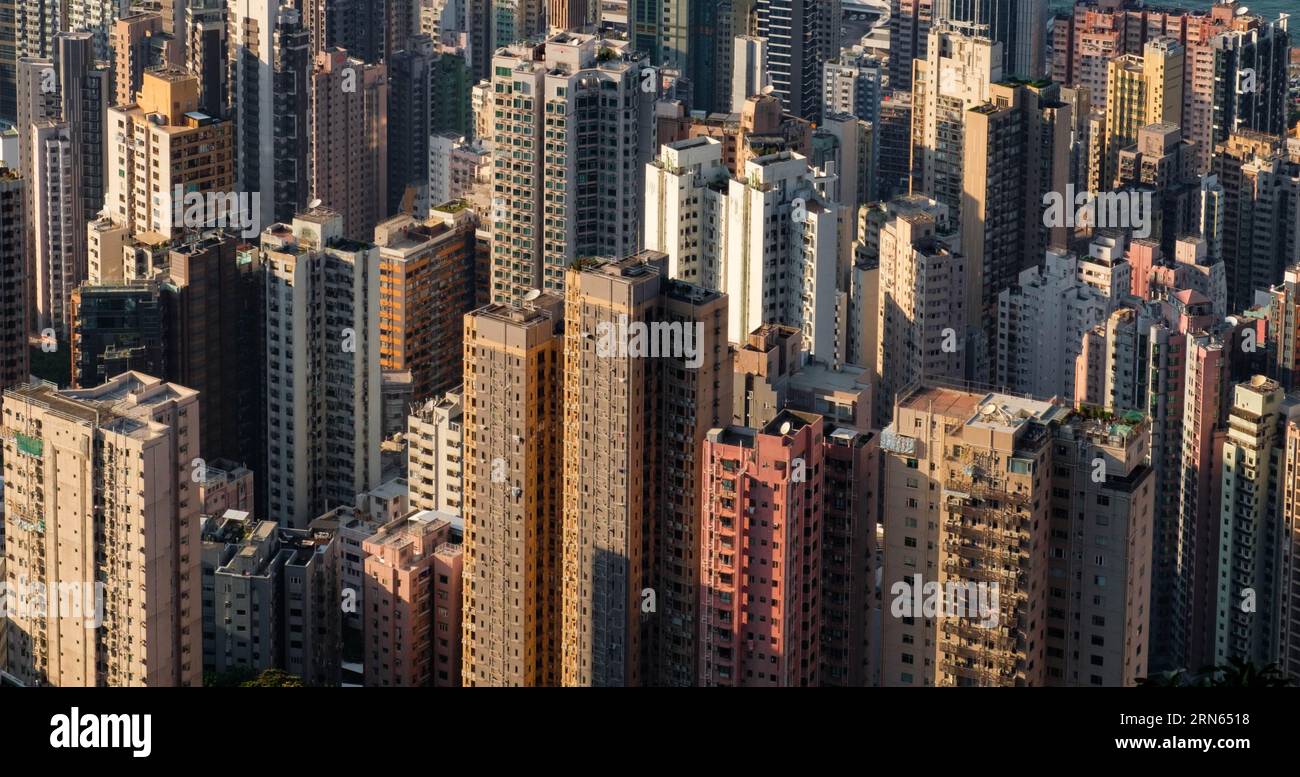 city aerial, skyscraper buildings of downtown Hong Kong Stock Photo