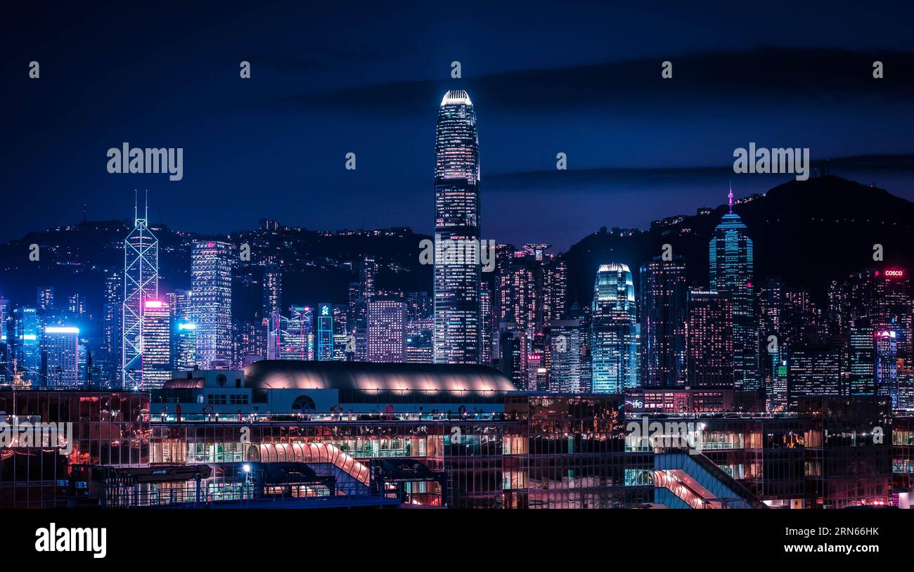 Hong Kong - November, 2019: City skyline of Hong kong Island at night  - Stock Photo