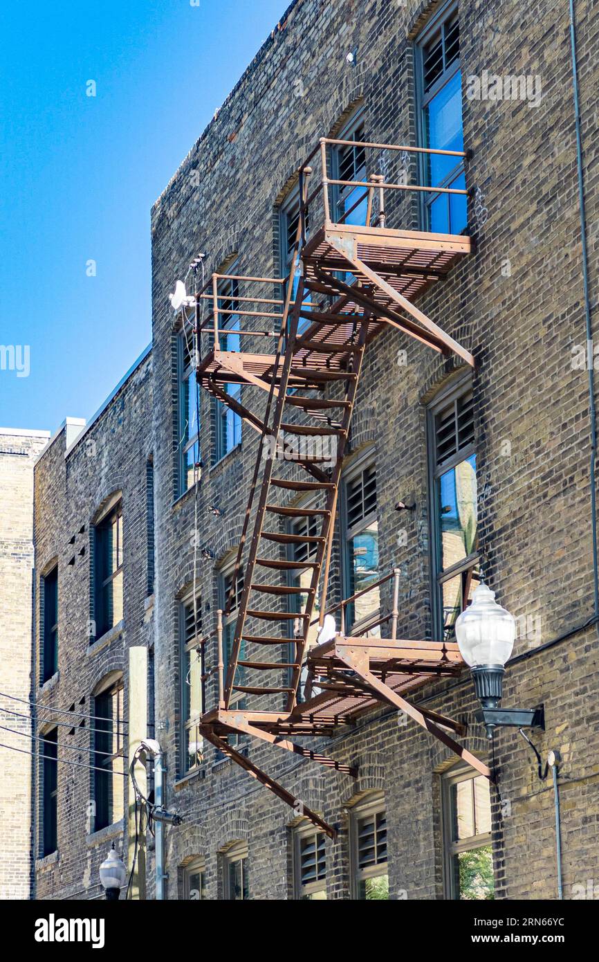 Fire escape in the historic Exchange District on a typical brick facade