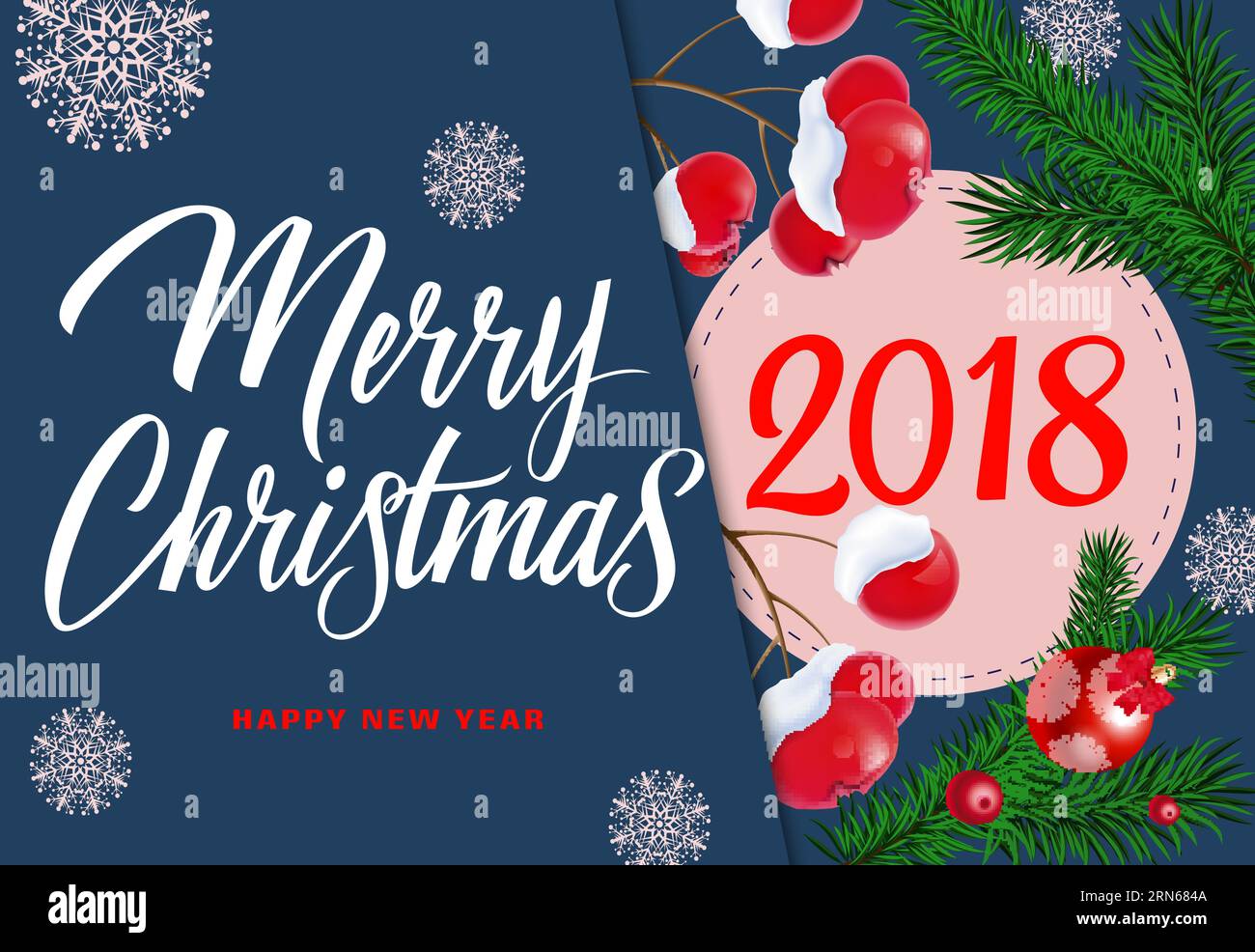 Christmas and Happy New Year Lettering Stock Vector