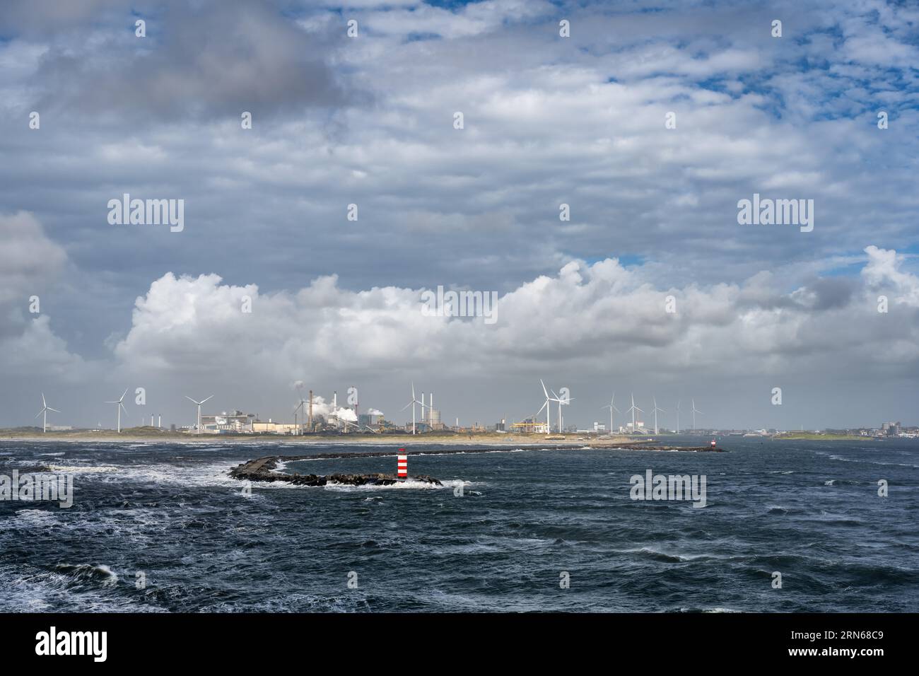 Noordpier Wijk Aan Zee, wind turbines and the steelworks of Tata Steel ...