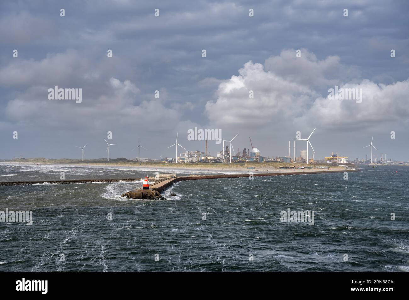 Noordpier Wijk Aan Zee, wind turbines and the steelworks of Tata Steel