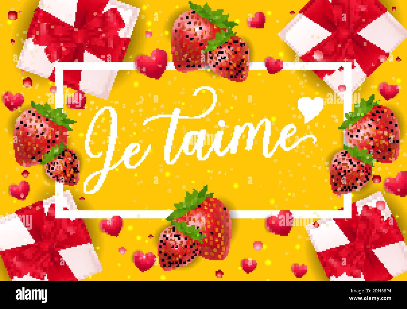 Je Taime Lettering with Strawberries Stock Vector