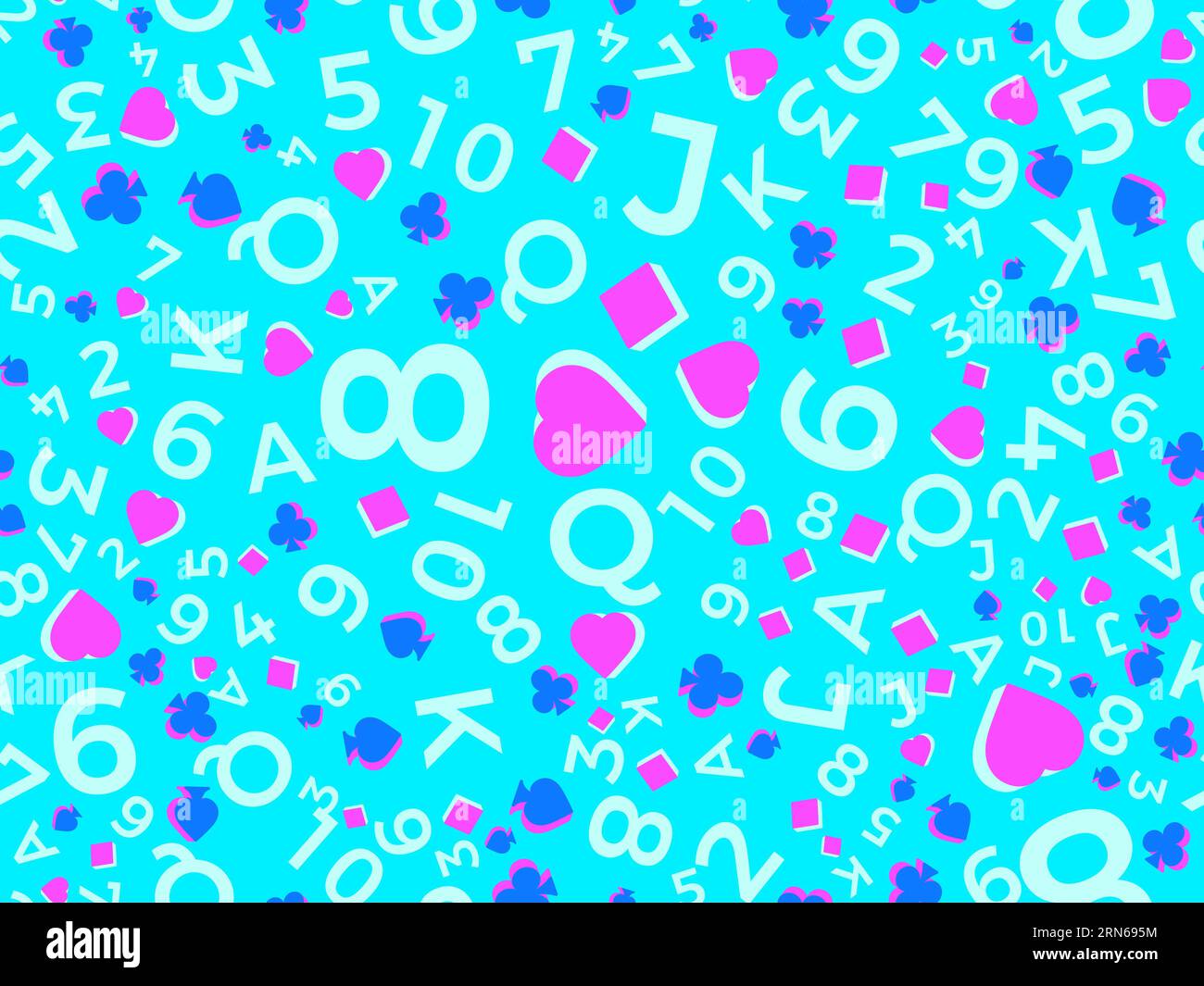 Seamless pattern with card suits diamonds, hearts, clubs, spades in 3d