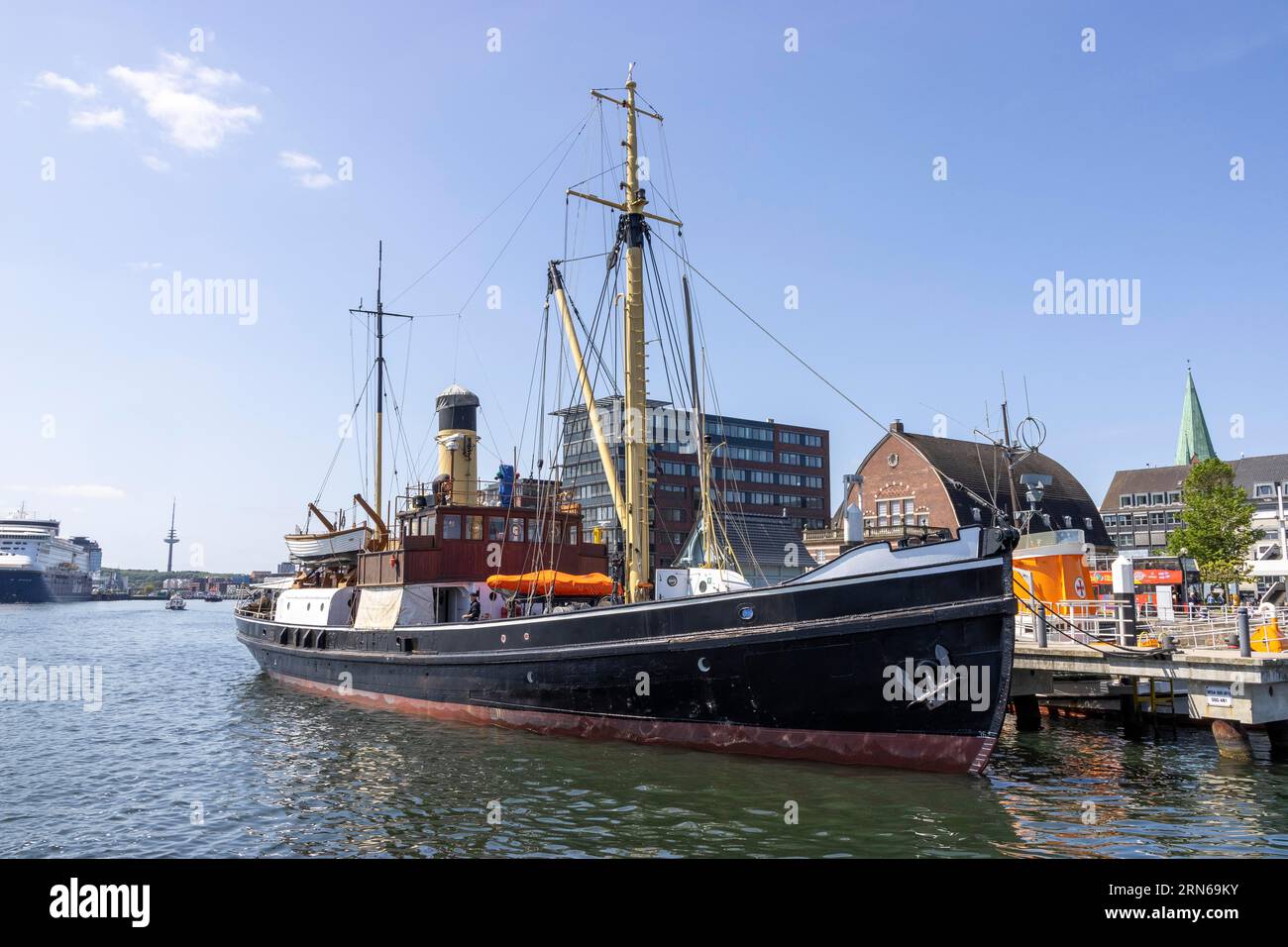 Museum, old transport ship, moored on the shore next to the Kiel Maritime Museum, Kiel, Schleswig-Holstein, Germany Stock Photo