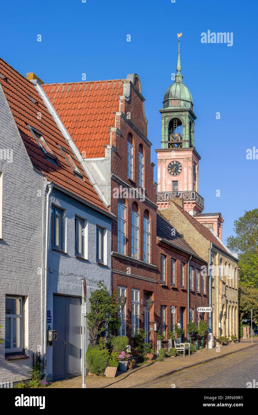 View of Friedrichstadt with Remonstrants Church, Friedrichstadt, North Frisia, Schleswig-Holstein, Germany Stock Photo