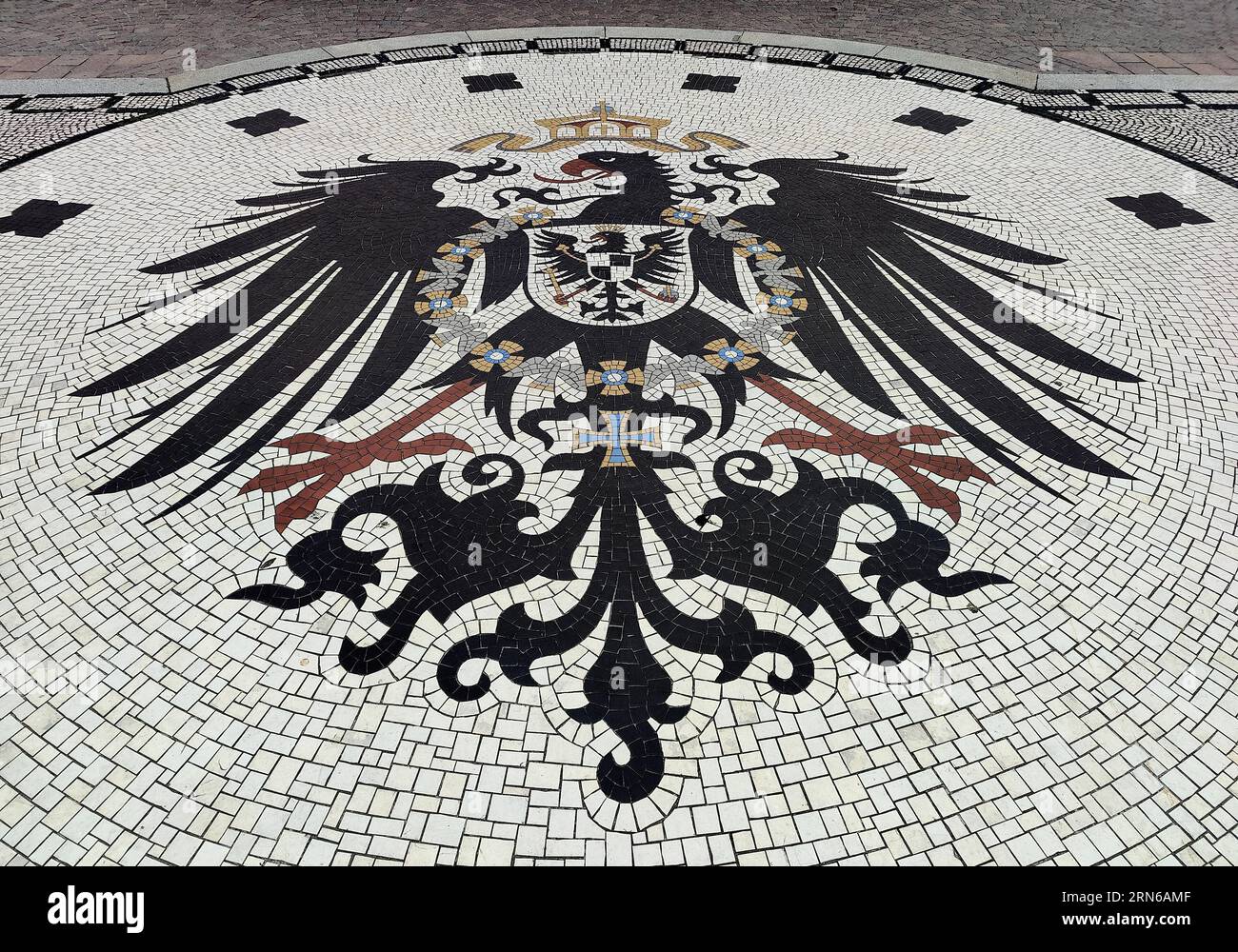 Mosaic with imperial eagle in front of the New Town Hall, Schlossplatz, state capital Wiesbaden, Hesse, Germany Stock Photo