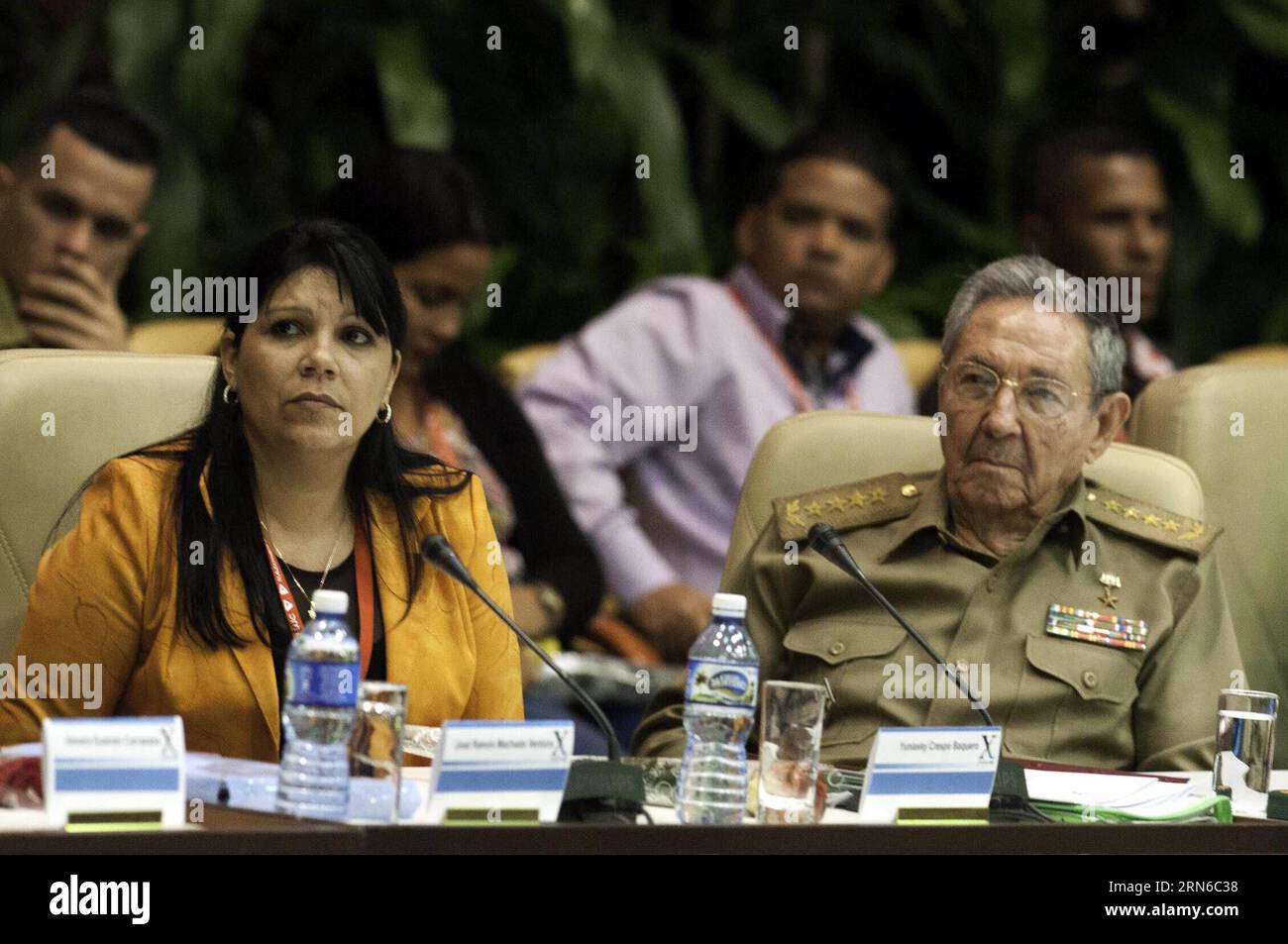 (150719) -- HAVANA, July 19, 2015 -- The Cuban leader Raul Castro (R) attends the closing meeting of the 10th Congress of the Young Communist League (UJC) in the Conventions Palace, in Havana, Cuba, on July 19, 2015. Raul Castro and 600 delegates and guests attended the 10th Congress of the UJC, which began on Friday in Havana, according to the local press. Jose Tito Merino/Prensa Latina) (rtg) MADE QUALITY AVAILABLE CUBA-HAVANA-CONGRESS OF THE YOUNG COMMUNIST LEAGUE-CASTRO e PRENSAxLATINA PUBLICATIONxNOTxINxCHN   150719 Havana July 19 2015 The Cuban Leader Raul Castro r Attends The CLOSING Me Stock Photo