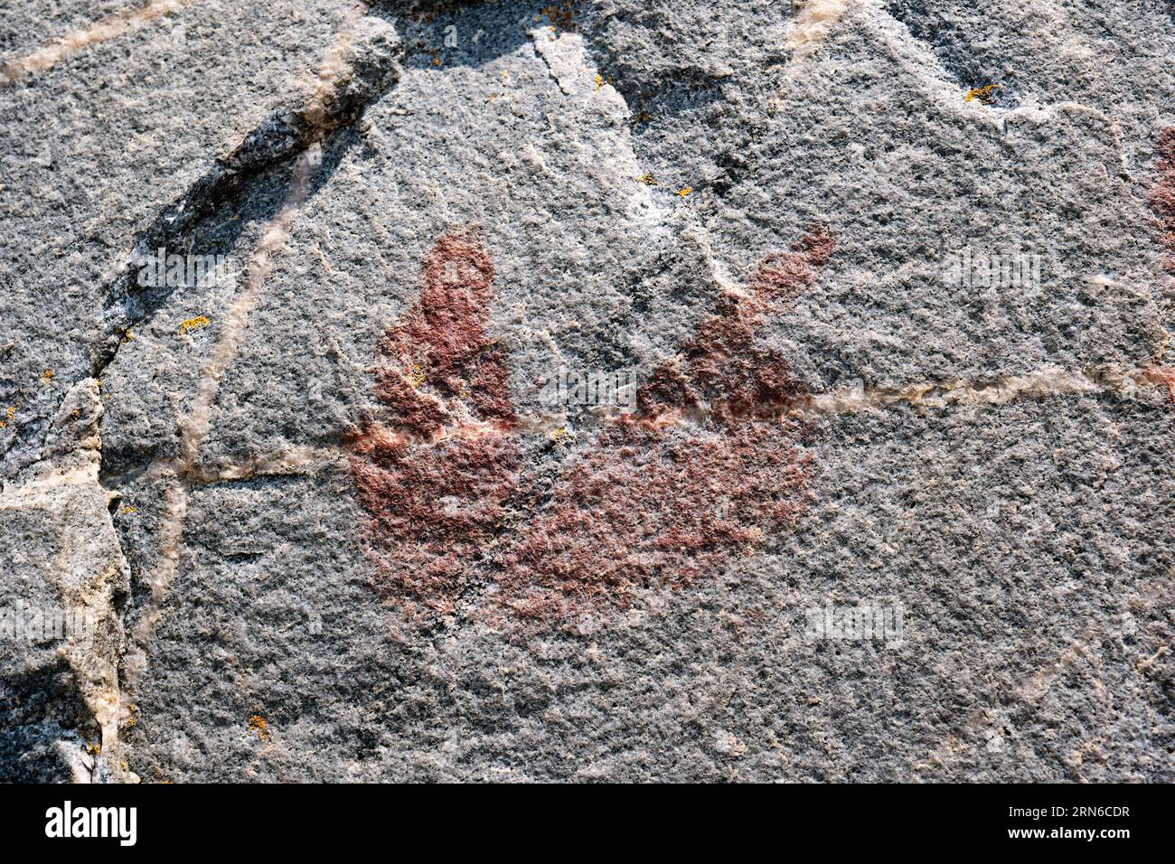 Located within Lake Superior Provincial Park, the Agawa Rock is one of the most famous pictograph sites in Canada and considered a sacred site to Firs Stock Photo