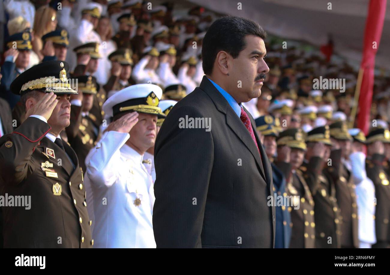 (150725) -- VARGAS,  - Image provided by , shows Venezuelan President Nicolas Maduro (front), attending the ceremony in commemoration of the 192th anniversary of the naval battle of Lake Maracaibo, in the Ana Maria Campos Naval Base, in Catia La Mar, Vargas state, Venezuela, on July 24, 2015. ) VENEZUELA-VARGAS-POLITICS-MADURO VENEZUELA SxPRESIDENCY PUBLICATIONxNOTxINxCHN   150725 Vargas Image provided by Shows Venezuelan President Nicolas Maduro Front attending The Ceremony in Commemoration of The 192th Anniversary of The Naval Battle of Lake Maracaibo in The Ana Mary Campos Naval Base in Cat Stock Photo
