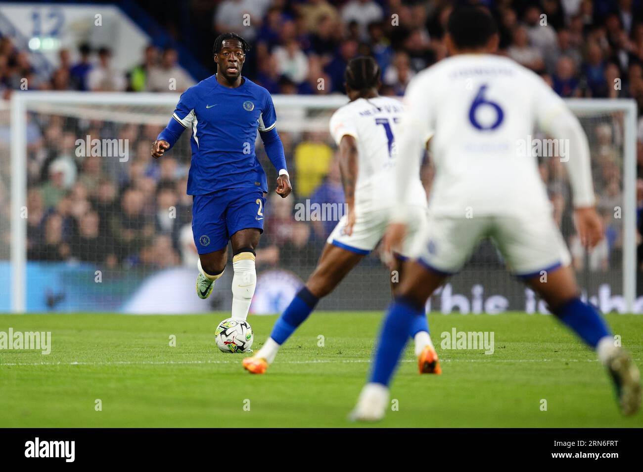 LONDON, UK - 30th Aug 2023:  Axel Disasi of Chelsea in action during the EFL Cup second round match between Chelsea and AFC Wimbledon at Stamford Brid Stock Photo