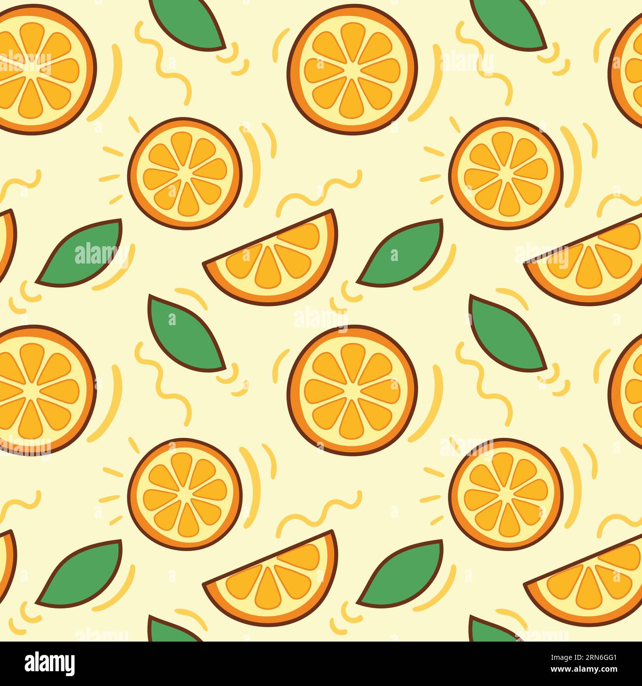 Orange Slice Seamless Pattern. Organic Healthy Summer Fruit Pattern. Fresh Citrus Fruit Background With Green Leaves. Stock Vector