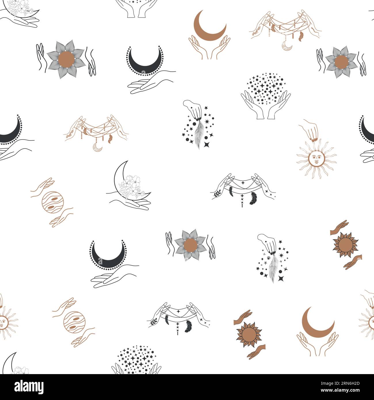 Magic and heaven seamless pattern, with magical elements such as snake