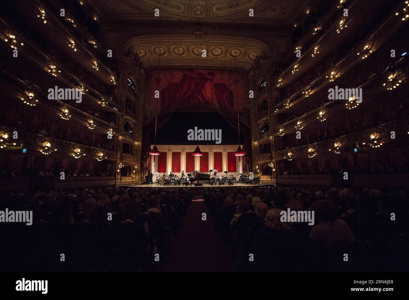 BUENOS AIRES, July 29, 2015 -- Argentinean musician and orchestra conductor Daniel Barenboim and pianist Martha Argerich perform at a concert held with the West-Eastern Divan Orchestra at the Colon Theater, in Buenos Aires, capital of Argentina, July 29, 2015.  jp ARGENTINA-BUENOS AIRES-MUSIC-CONCERT MARTINxZABALA PUBLICATIONxNOTxINxCHN Stock Photo