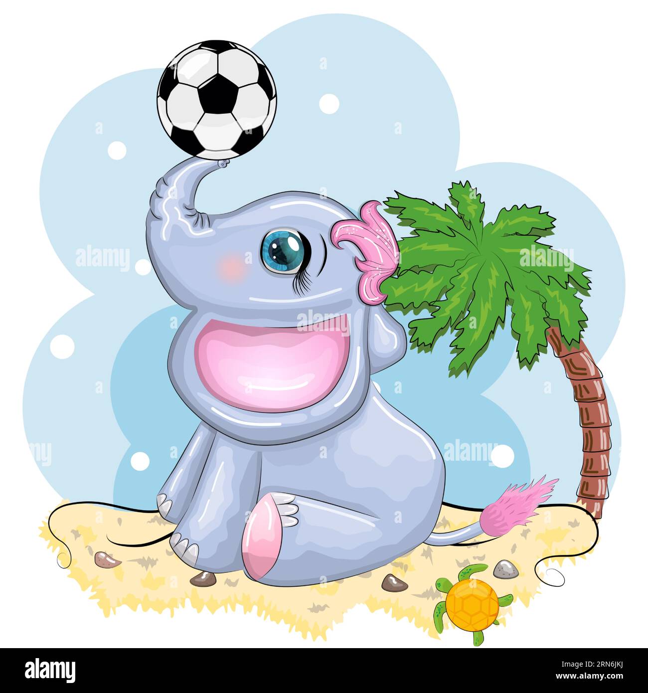 Cute cartoon elephant, children's character with beautiful eyes with a ...