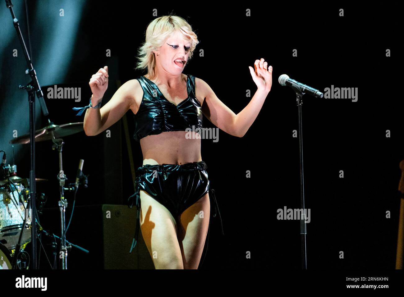 Amy Taylor of Amyl and the Sniffers on the Mountain Stage at Green Man