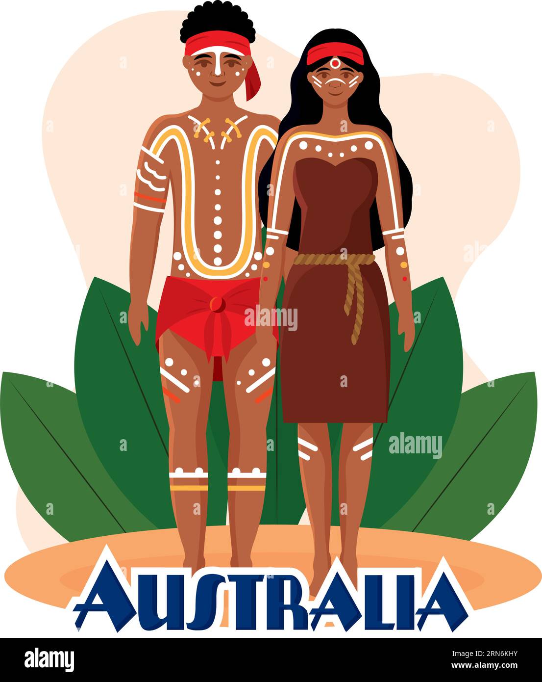 Isolated native couple australian characters with traditional clothes ...