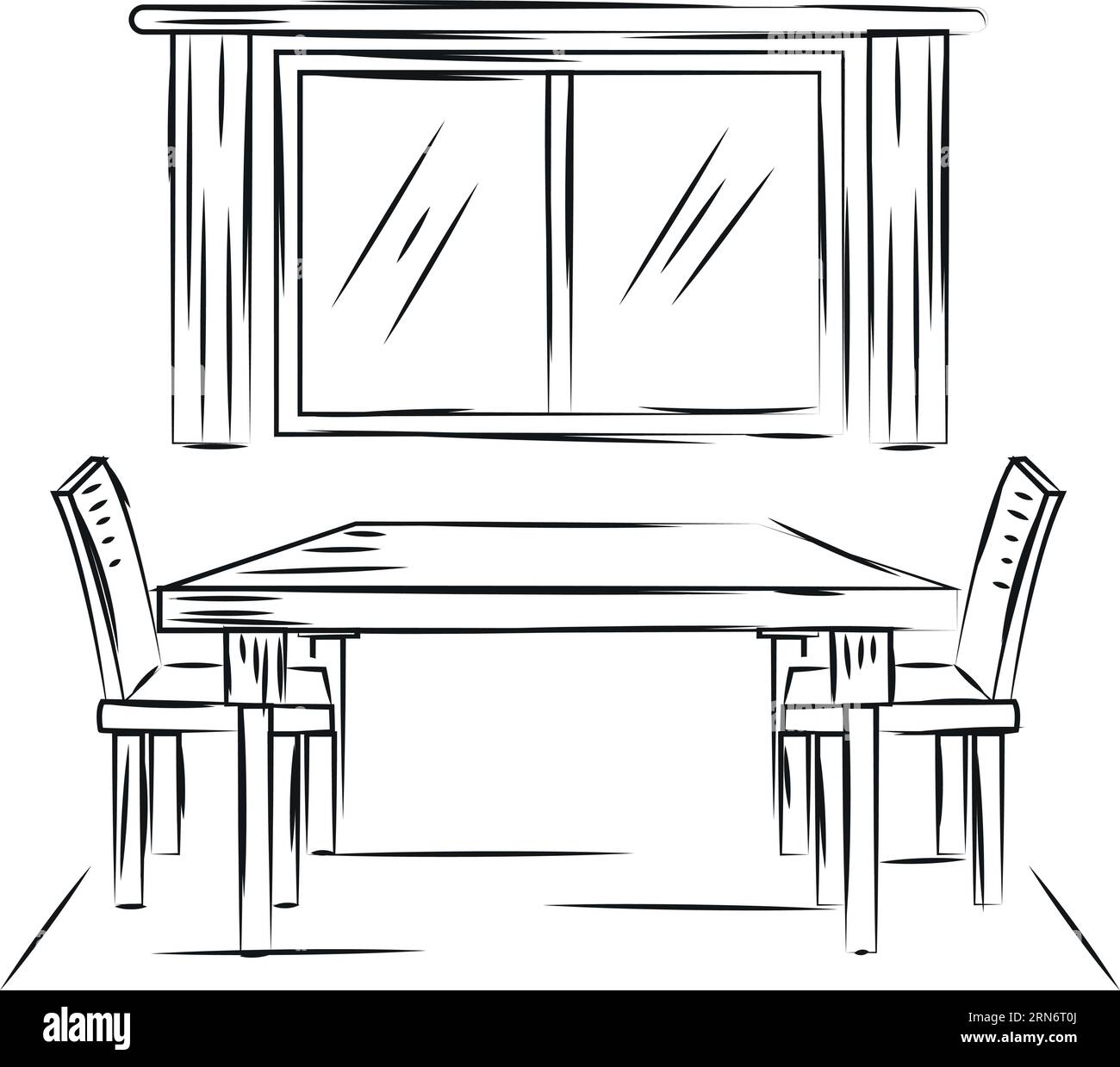 Sketch Of A Living Room With A Dinner Table Vector Stock Vector Image 