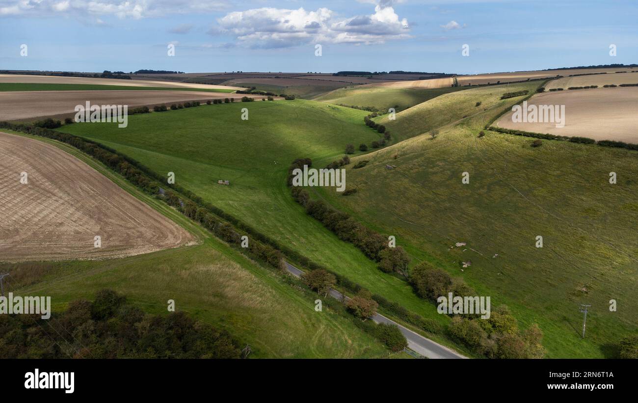 Aerial View Of Yorkshire Wolds Countryside Near Driffield Stock Photo