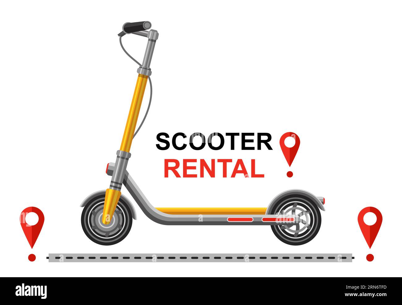 Electric kick scooter rental, e-scooter sharing service icon. Electro motor bike rent. Online city road transport GPS route location tracking. Vector Stock Vector