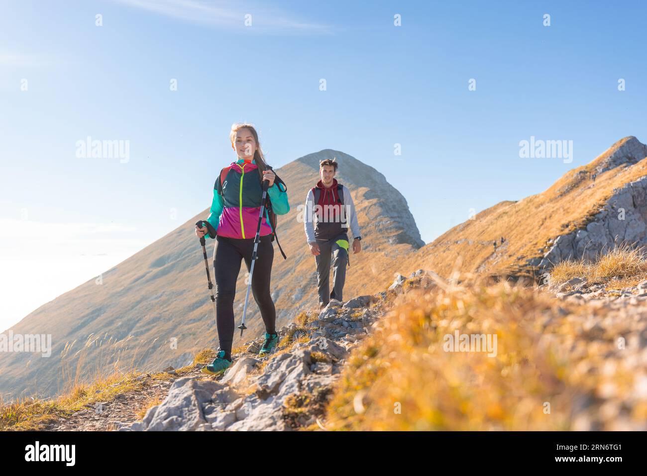 Aerial view male female hiking hi-res stock photography and images - Alamy