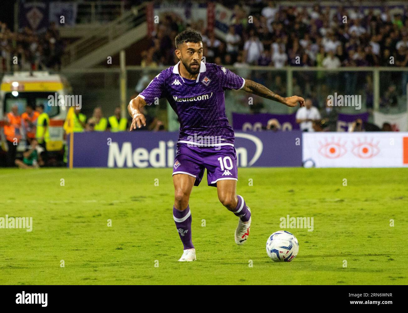 Florence, Italy. 03rd Apr, 2022. Nicolas Gonzalez (ACF Fiorentina)  celebrates after scoring a goal during ACF Fiorentina vs Empoli FC, italian  soccer Serie A match in Florence, Italy, April 03 2022 Credit