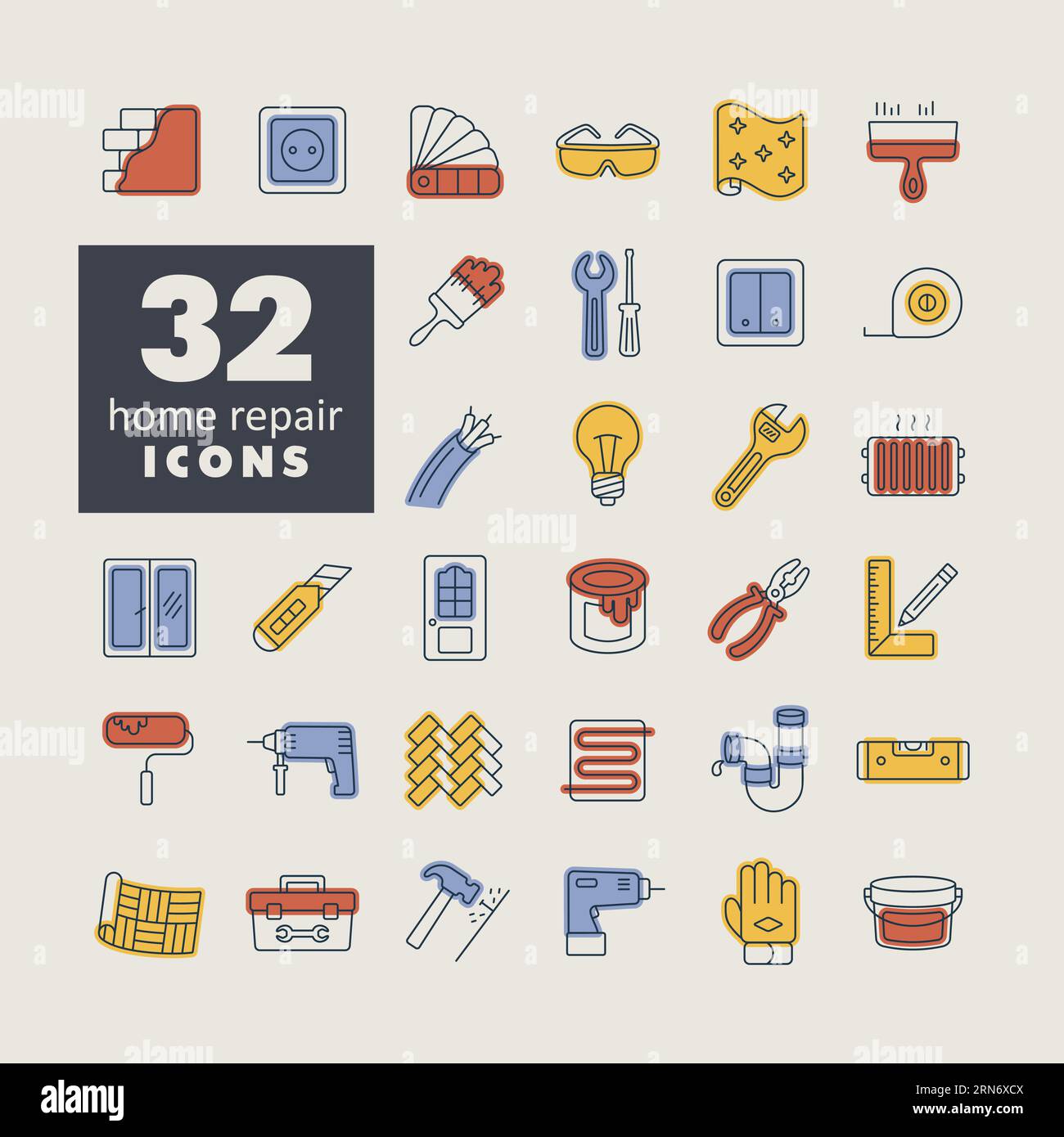 Set of building construction and home repair isolated icons. Vector ...
