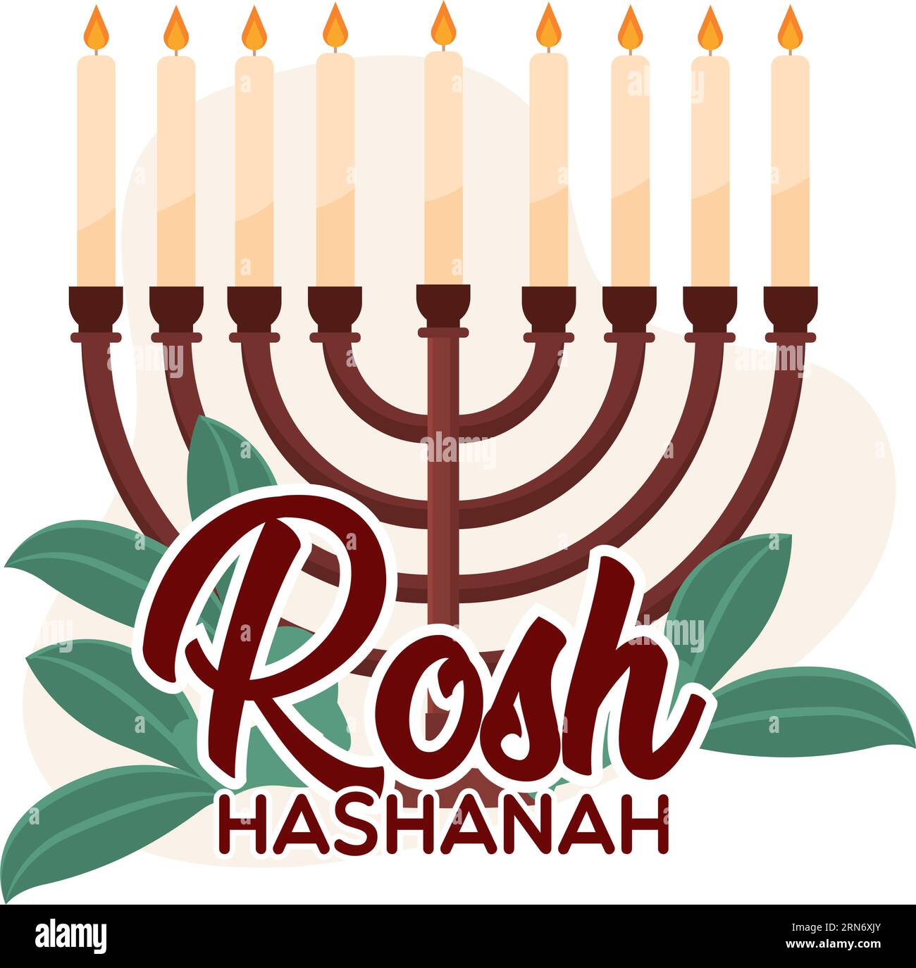 Isolated jewish menorah with leaves Rosh Hashanah Vector Stock Vector