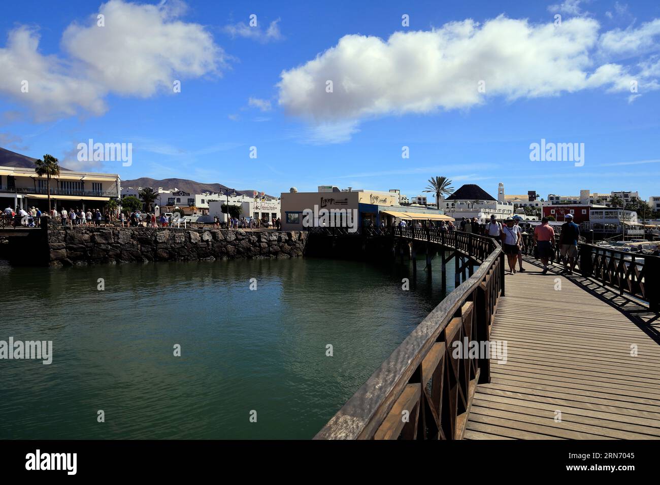 The wooden walkway across Rubicon Marina, Lanzarote, Canary islands. Taken Feb 23 Stock Photo