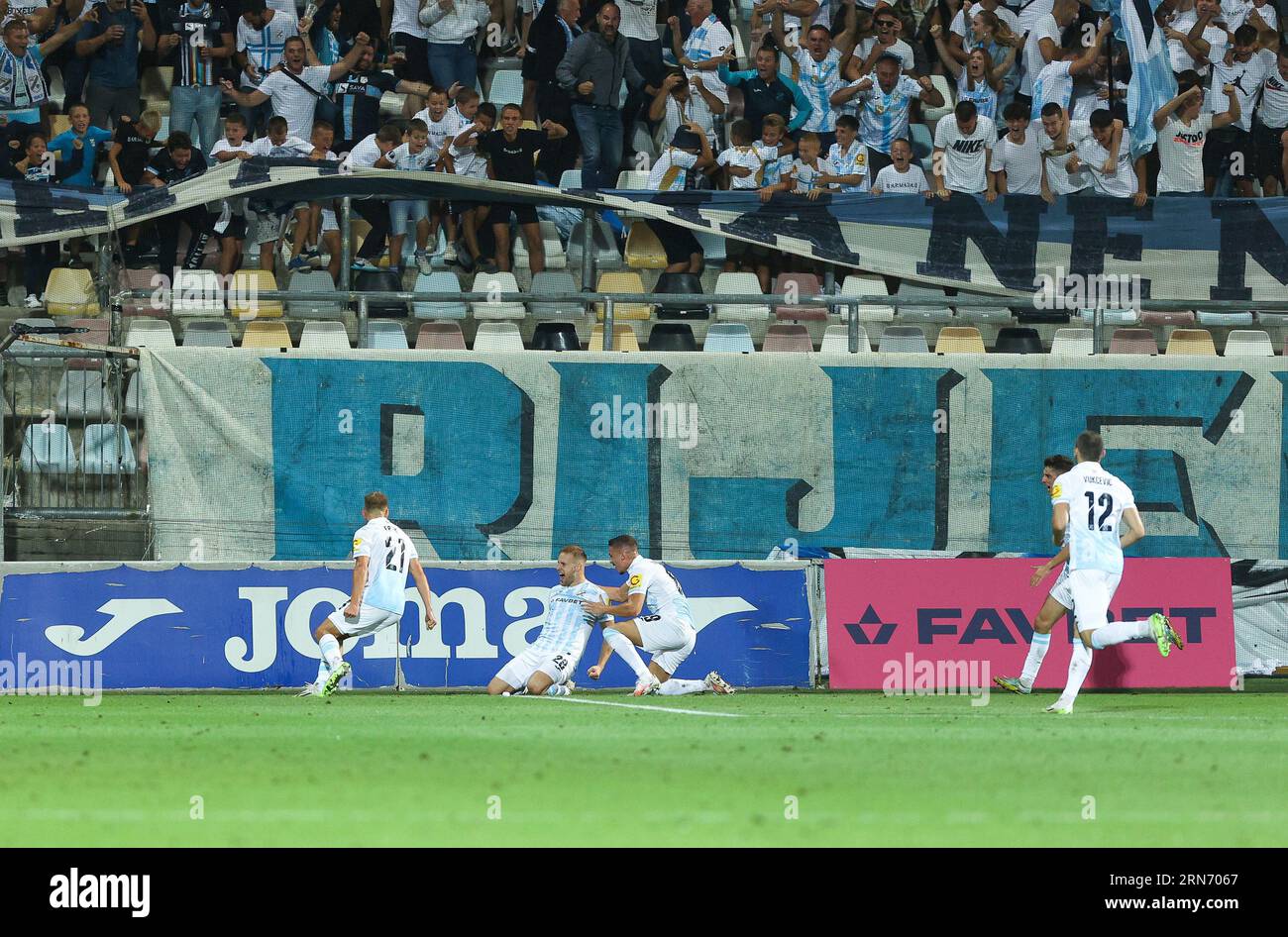 Rijeka, Croatia. 30th Aug, 2023. Players of HNK Rijeka during the training  session at HNK Rijeka Stadium in Rijeka, Croatia, on August 30, 2023. ahead  of the UEFA Conference League playoff 2nd