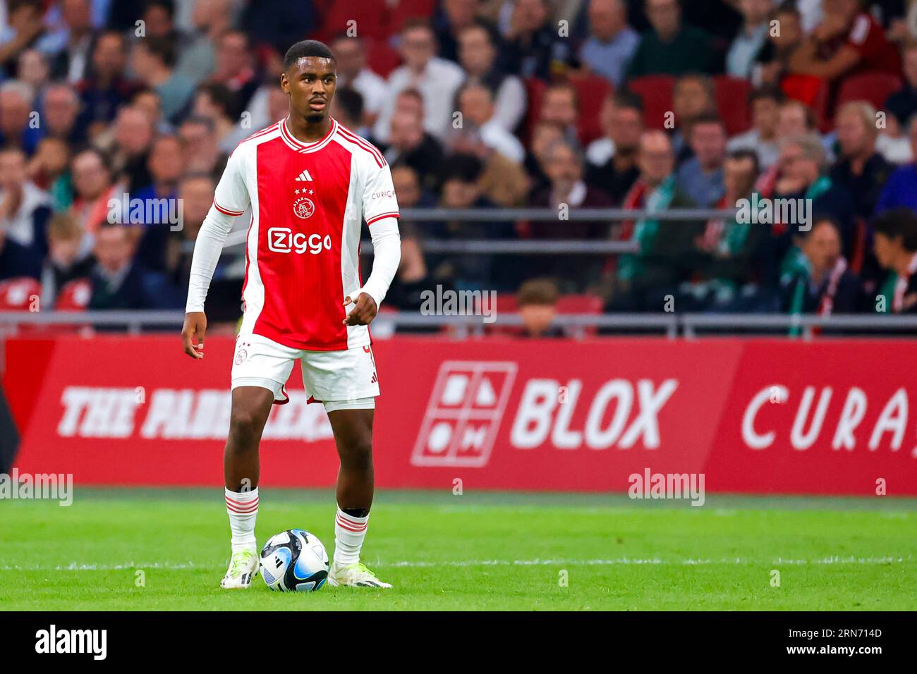 AMSTERDAM, NETHERLANDS - AUGUST 31: Jorrel Hato (AFC AJAX) during the UEFA Champions League - Play Off Round Second Leg match of AFC Ajax and PFC Ludo Stock Photo