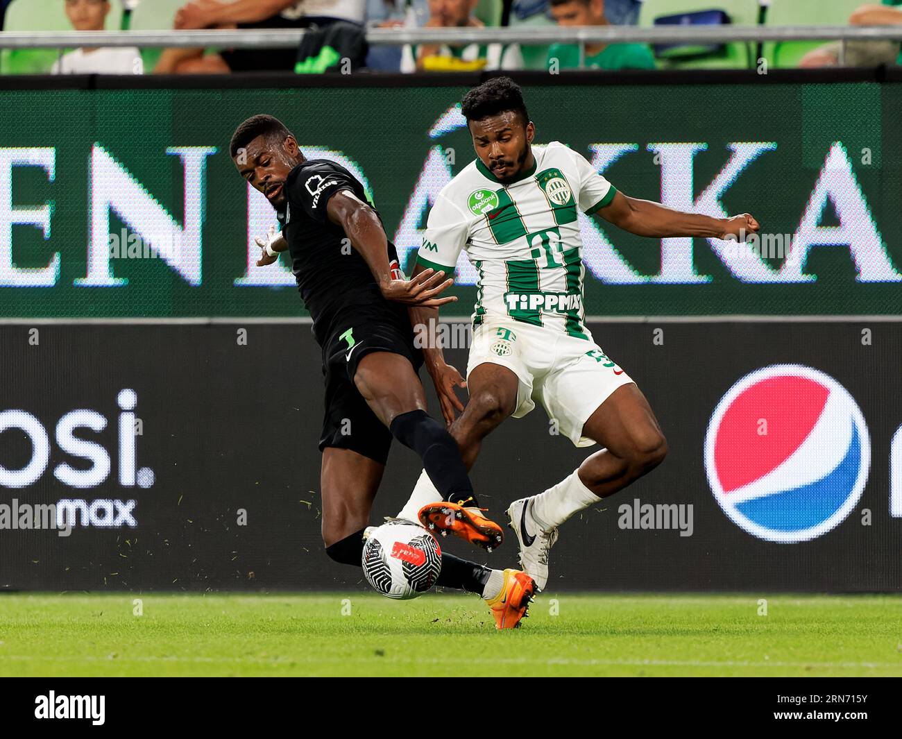 Budapest, Hungary. 31st August, 2023. Adama Traore of Ferencvarosi TC  controls the ball during the UEFA Europa Conference League Play Off Round  Second Leg match between Ferencvarosi TC and FK Zalgiris Vilnius