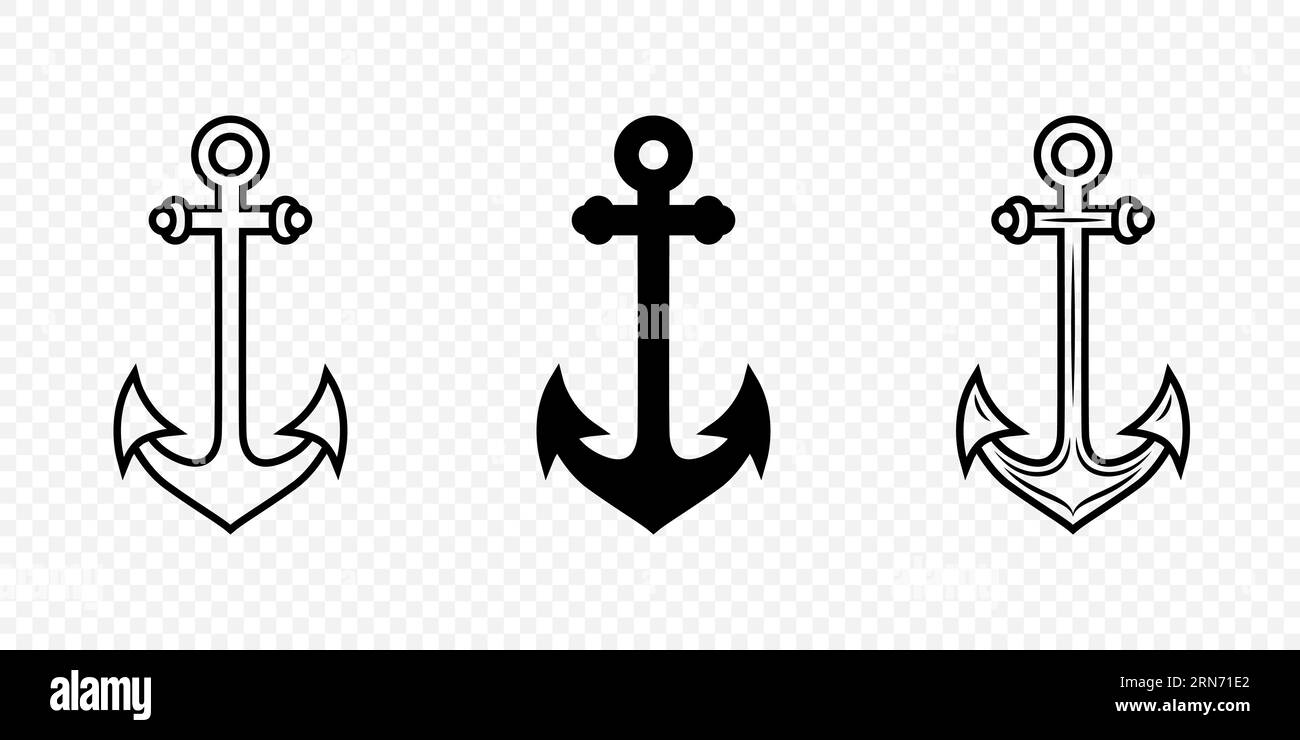 Vector Anchors. Anchor Silhouette Icon Set. Black and White Anchor with Outline. Anchor Design Template Collection. Vector Illustration Stock Vector