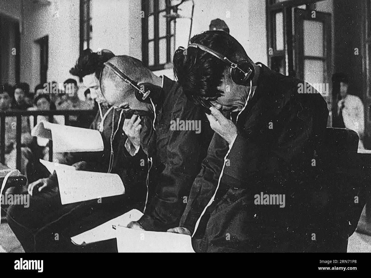 (150813) -- BEIJING, Aug. 13, 2015 () -- File photo taken in 1956 shows Japanese war criminals being tried at a special military court in Taiyuan, north China s Shanxi Province. On Aug. 15, 1945, Japanese Emperor Hirohito delivered a recorded radio address to the nation, announcing the surrender of Japan in World War II, one day after Japan declared its acceptance of the provisions of the Potsdam Proclamation jointly issued by China, the United States and Britain on July 26, 1945, with the Soviet Union joining later. The proclamation, which radicated Japan s crimes of aggressions during WWII a Stock Photo