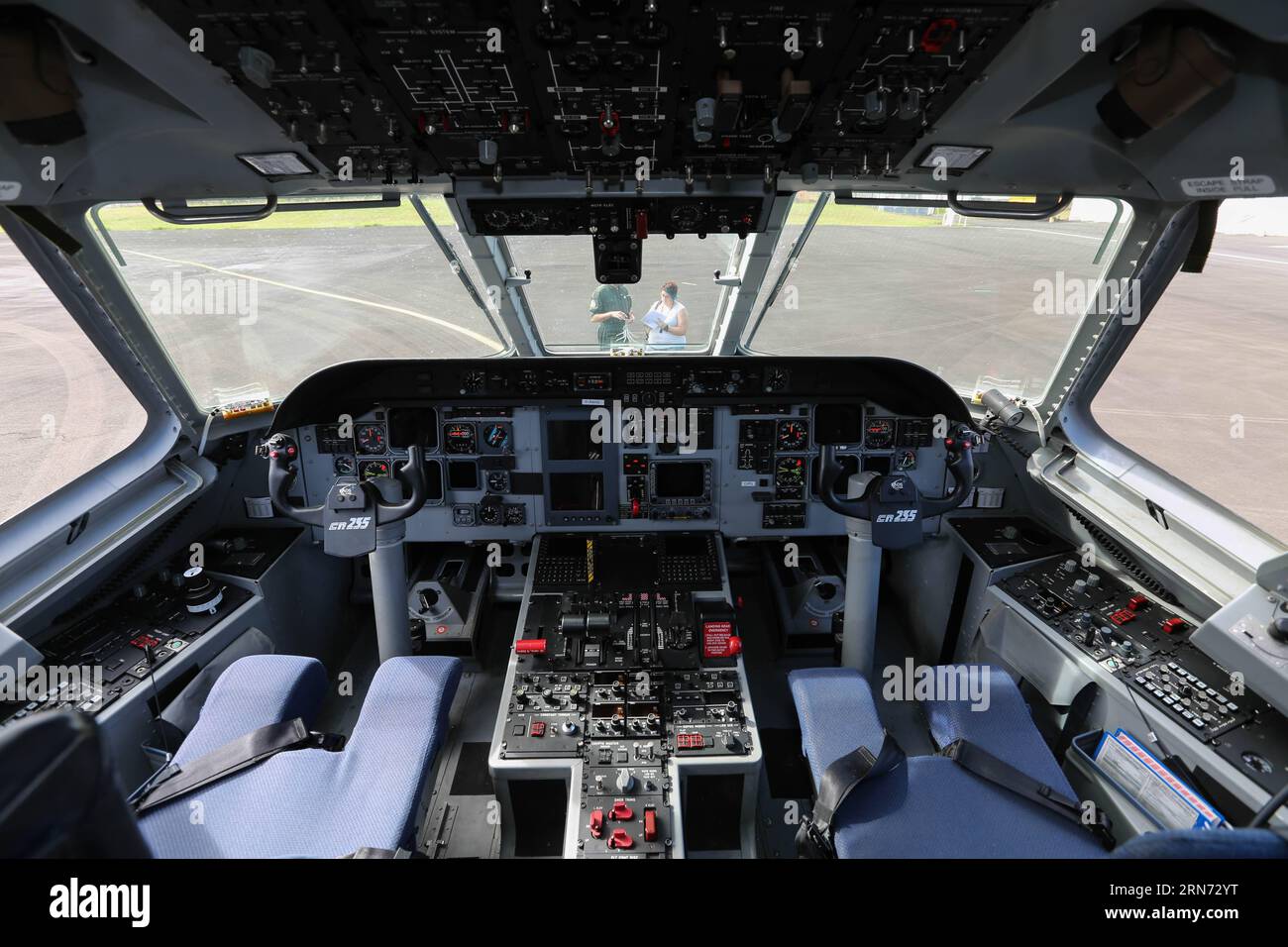 (150814) -- LA REUNION, Aug. 14, 2015 -- Cockpit of an aircraft taking part in the searching mission is seen at an airport in Saint Denis, La Reunion, Aug. 14, 2015. The administrator of Reunion Island Dominique Sorain told the media on Friday the active search for more MH370 debris will continue until Monday. No debris related to the plane has been found in the sea during the 35 hours of a combined search by a CASA search plane of French army and three helicopters, he said. ) (djj) LA REUNION-MH370 DEBRIS-SEARCH PanxSiwei PUBLICATIONxNOTxINxCHN   150814 La Reunion Aug 14 2015 Cockpit of to Ai Stock Photo
